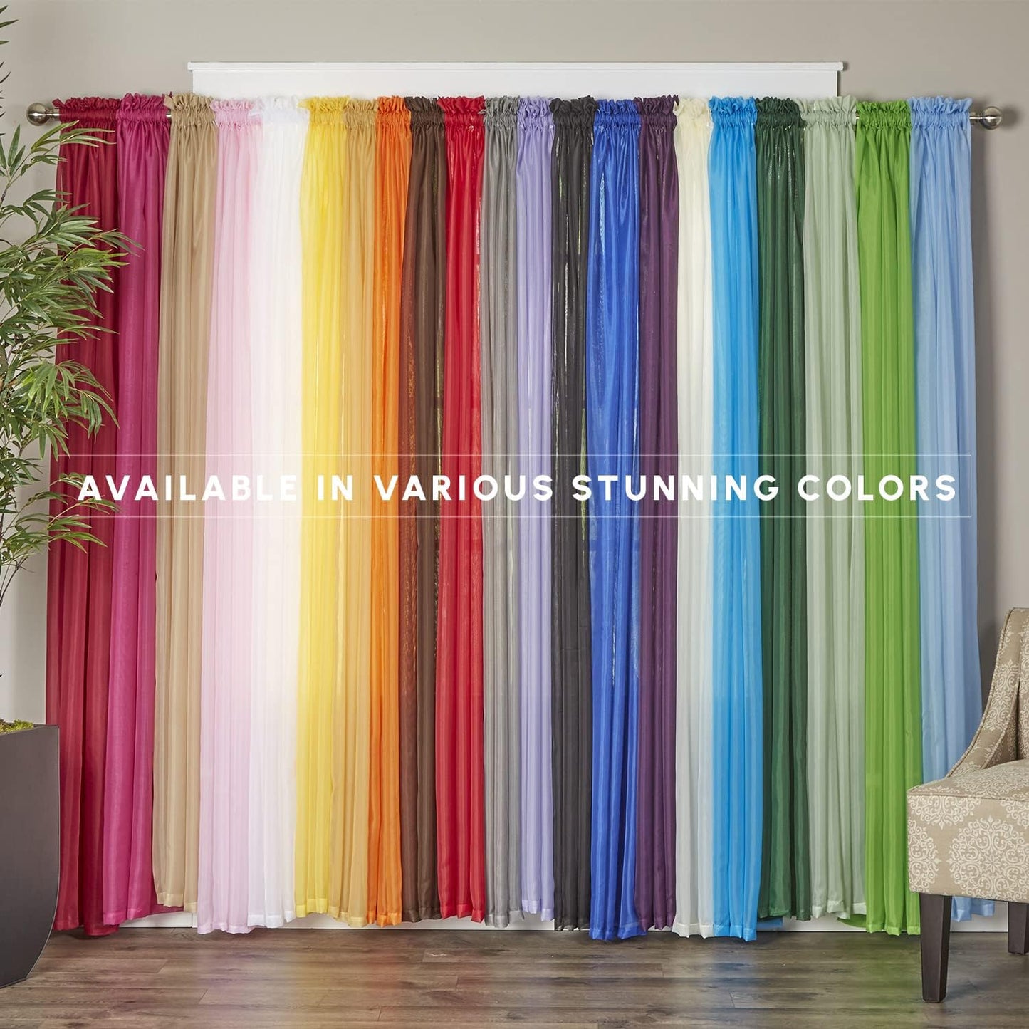 Elegant Comfort 2-Piece Sheer Panel with 2inch Rod Pocket - Window Curtains 40-inch Width X 84-inch Length, Neon Yellow