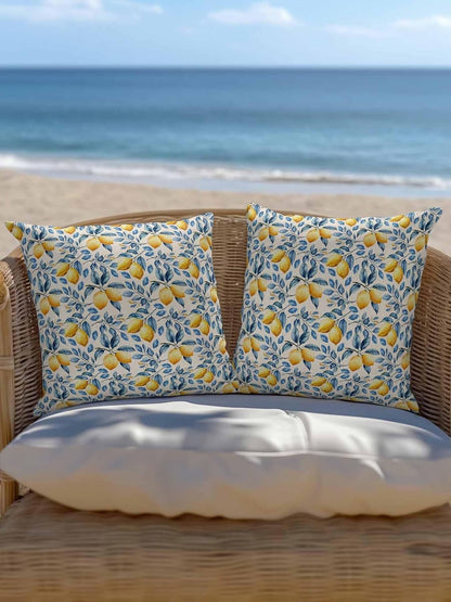 1 Pack Outdoor Throw Pillow, Lemon Waterproof Pillow with Insert Included, Spring Summer Pastoral Fruit Leaf Branch Decorative Accent Cushion Sofa Pillows for Patio Porch, 18 x 18 in