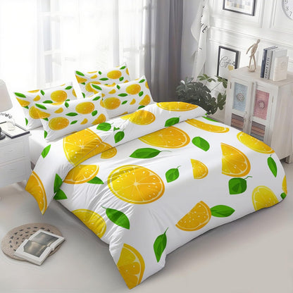 Boys Duvet Cover Set Cartoon Fruit Lemon (104 X 90 in) Bedding Set for Kids Teens Girls Room Decor, Yellow Reversible Quilt Cover King Size, 2 Pillowcase