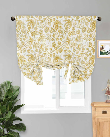 Yellow Floral Fruit Linen Tie Up Curtains Valance for Kitchen Small Window,Adjustable Living Room Bathroom Bedroom Drape Light Filtering Cafe Shade Drapery 1 Panel 42"x54" Shabby Chic Botanical Flower