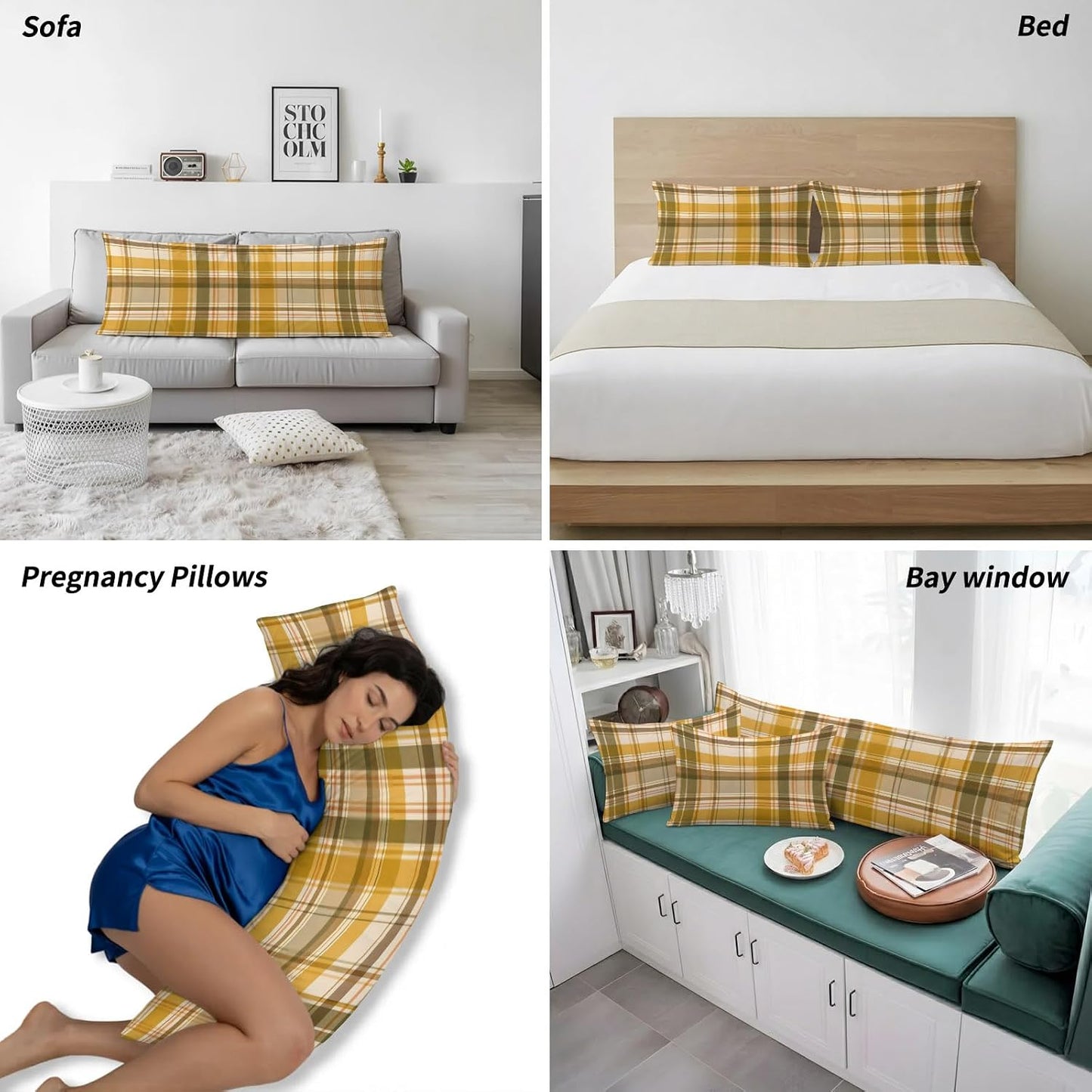 T&H XHome Pastoral Plaid Pillow case 20x40 Inch Fall Check Thanksgiving Yellow Soft Short Plush Pillowcases with Envelope Closure Pillow Cover Bed Pillow Shams for Bed Sofa Car 1PC