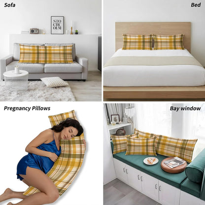 T&H XHome Pastoral Plaid Pillow case 20x40 Inch Fall Check Thanksgiving Yellow Soft Short Plush Pillowcases with Envelope Closure Pillow Cover Bed Pillow Shams for Bed Sofa Car 1PC