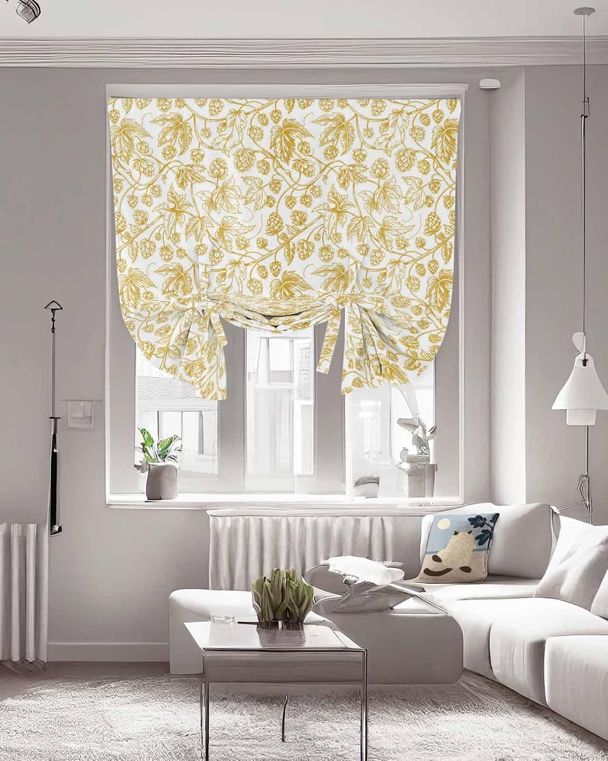 Yellow Floral Fruit Linen Tie Up Curtains Valance for Kitchen Small Window,Adjustable Living Room Bathroom Bedroom Drape Light Filtering Cafe Shade Drapery 1 Panel 42"x54" Shabby Chic Botanical Flower