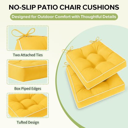 HARBOREST Outdoor Chair Cushions Set of 2, Tufted Patio Chair Cushions with Ties, Square Corner Outdoor Cushions for Patio Furniture, Lawn Chairs, Wicker Chairs, 17" x 17" x 5", Yellow