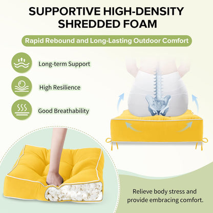 HARBOREST Outdoor Chair Cushions Set of 2, Tufted Patio Chair Cushions with Ties, Square Corner Outdoor Cushions for Patio Furniture, Lawn Chairs, Wicker Chairs, 17" x 17" x 5", Yellow