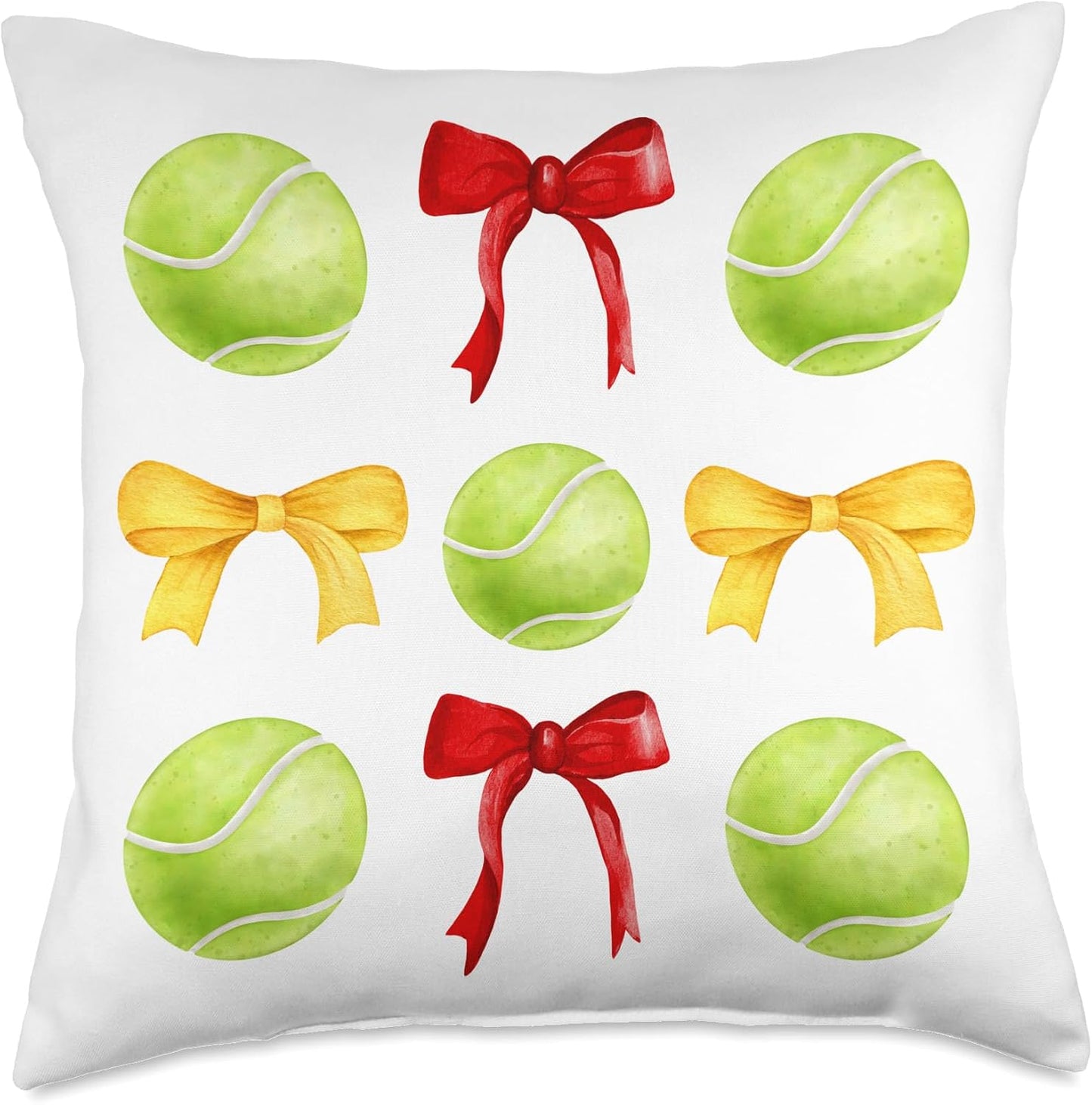 Girls Tennis Player Tennis Team Red & Yellow Gold Bow Balls Throw Pillow