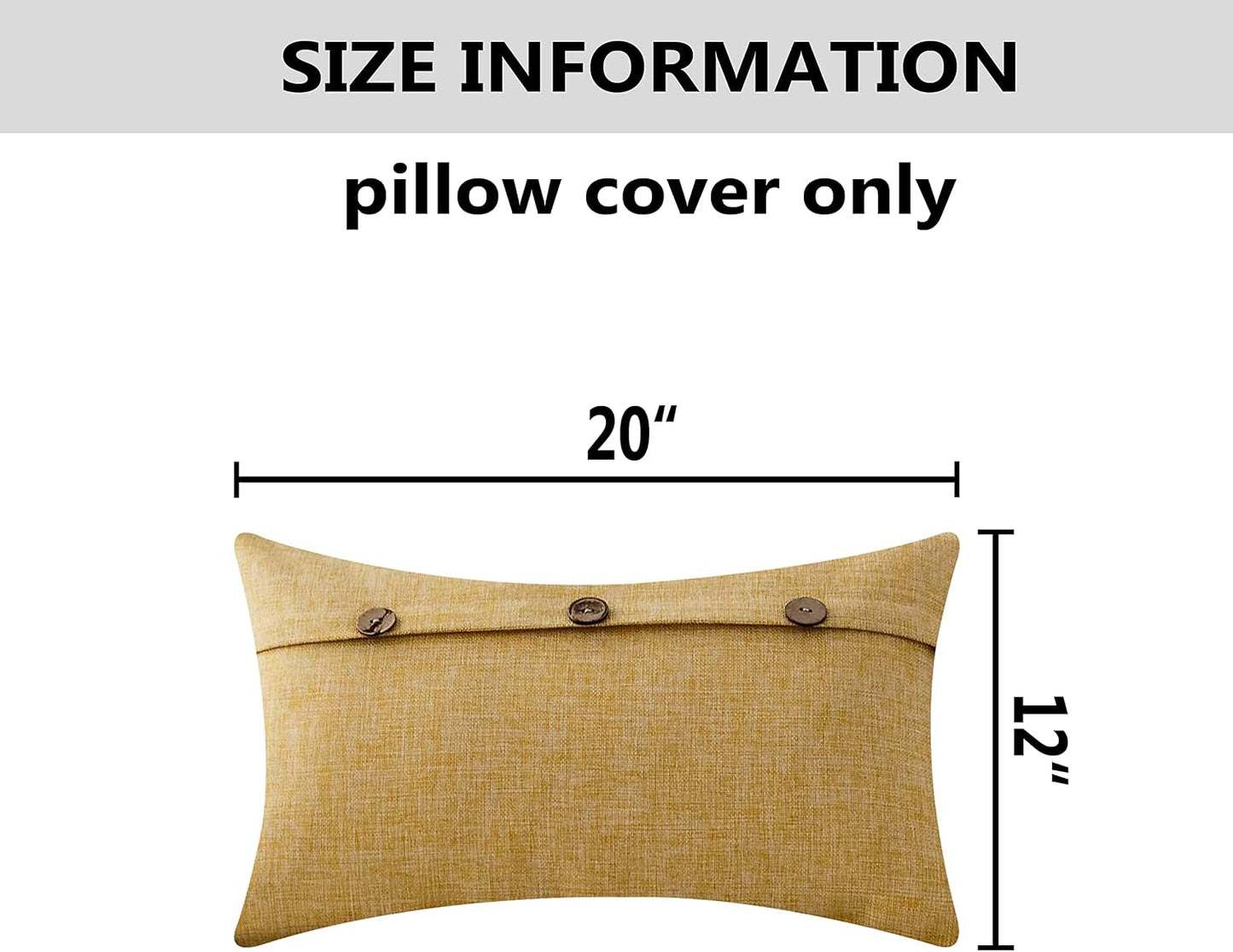 Home Brilliant 12x20 Pillow Covers Linen Boho Throw Pillows for Couch Triple Button Design Decorative Throw Pillow Covers for Indoor Sofa Bed Outdoor Summer Decor, Set of 2, Yellow