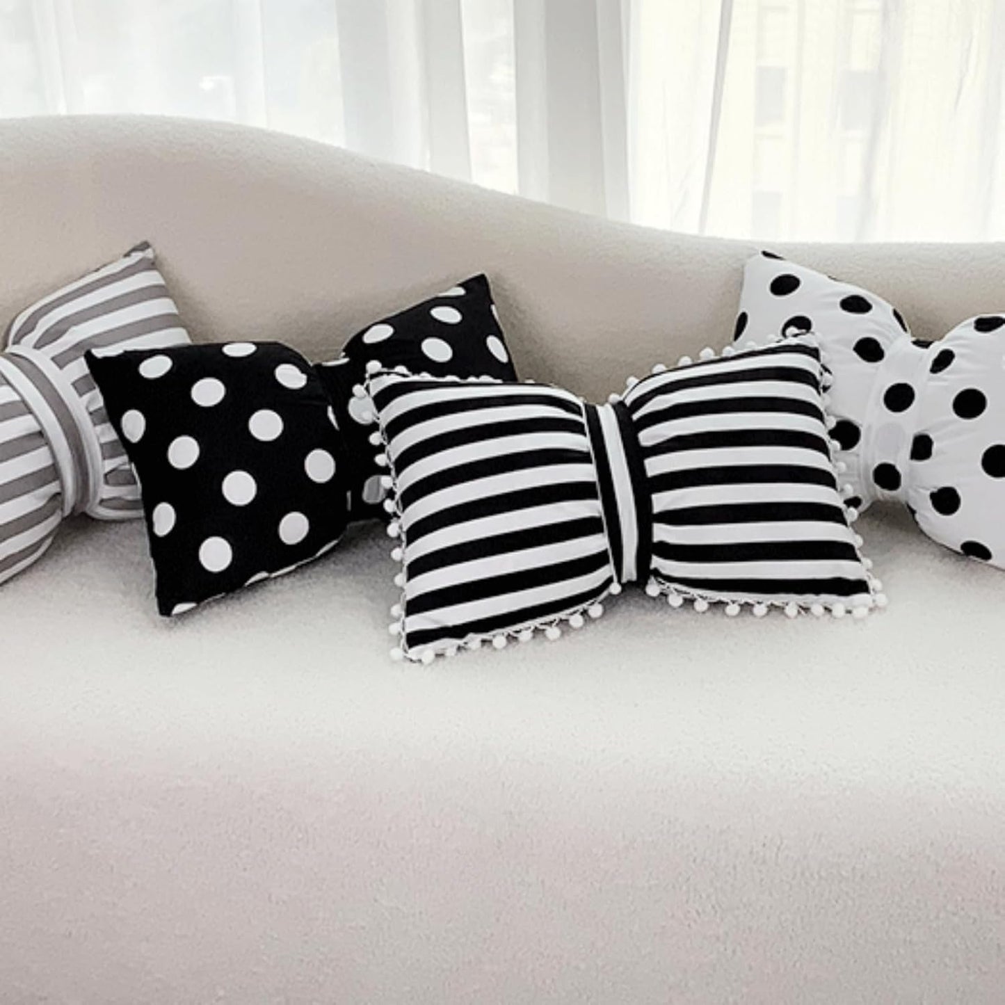 Stripe Velvet Bow Tie Decorative Throw Pillow Cover, Polka Dot Bowknot Lumbar Pillowcases for Home Decor (Yellow Stripe)
