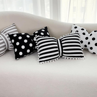 Stripe Velvet Bow Tie Decorative Throw Pillow Cover, Polka Dot Bowknot Lumbar Pillowcases for Home Decor (Yellow Stripe)