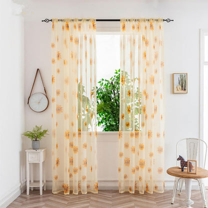 Sheer Curtains, 2PCS Sun Flower Floral Voile Sheer Curtain Soft Light Weight Window Panel 39x78in Sunflower Window Panel for Bedroom Living Room Kitchen Decor(Yellow)