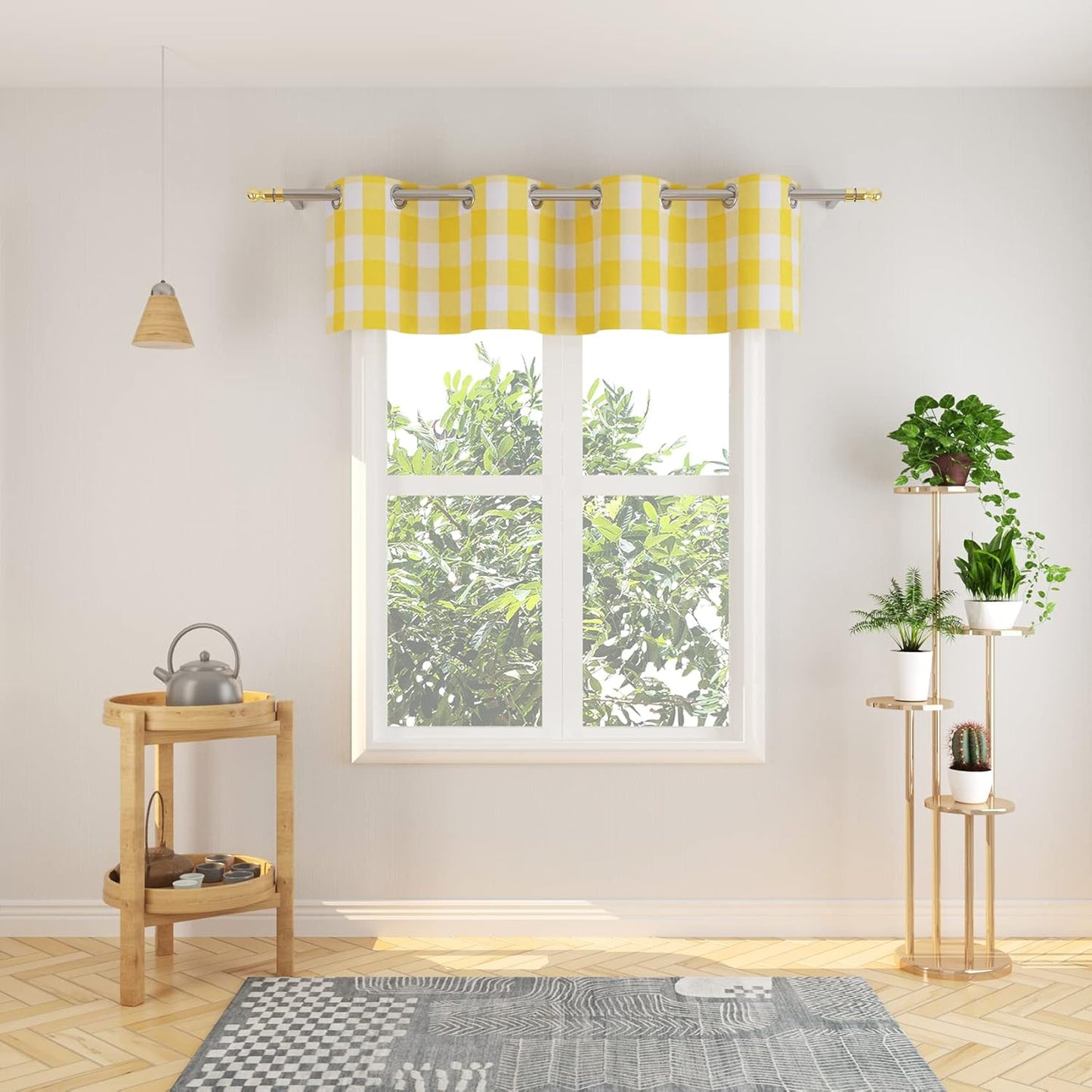 Valance 18 inch Buffalo Check Curtain Valance Gingham Plaid Living Room Window Curtain Panels Bedroom Checker Drapes Grommet Top Window Treatment 2 Panels Yellow and White