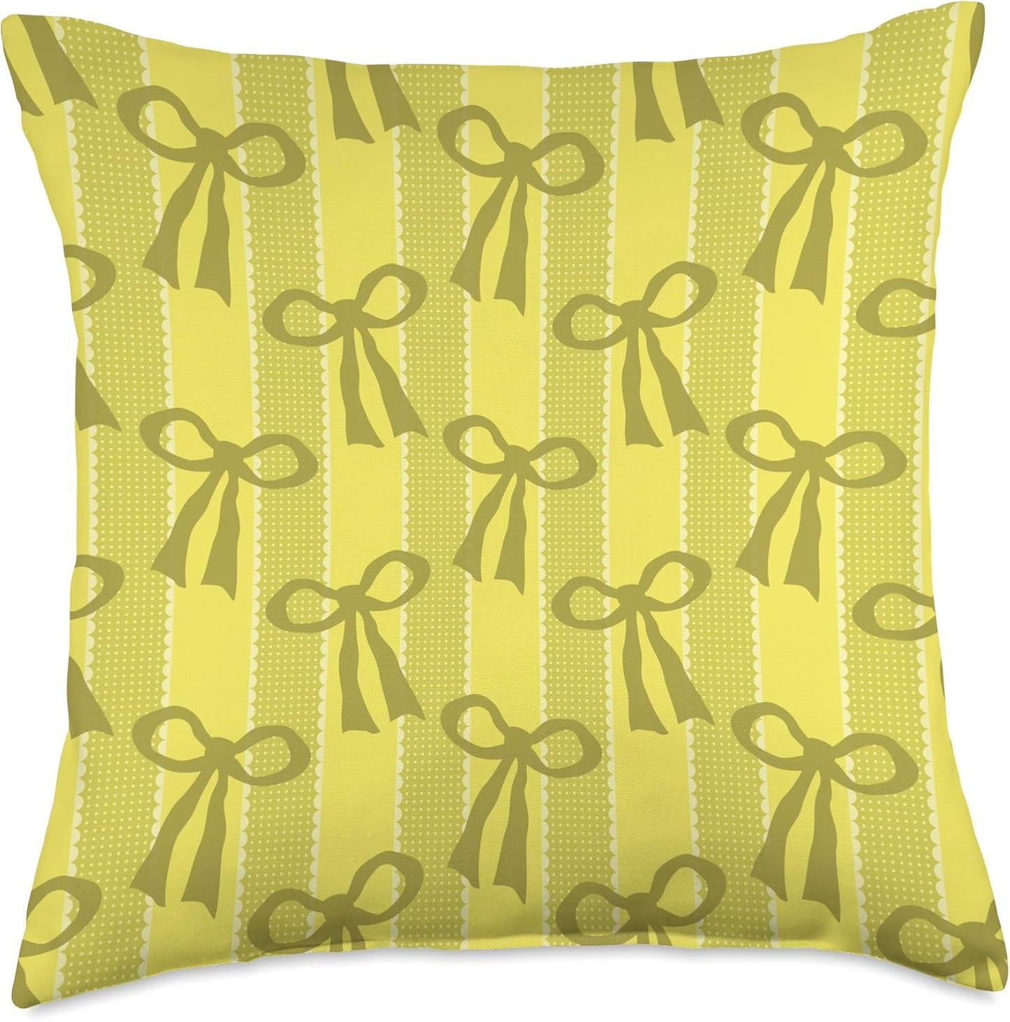 Yellow Bows and Ribbon Stripes Throw Pillow