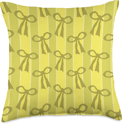 Yellow Bows and Ribbon Stripes Throw Pillow