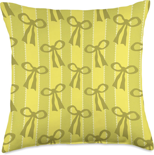 Yellow Bows and Ribbon Stripes Throw Pillow