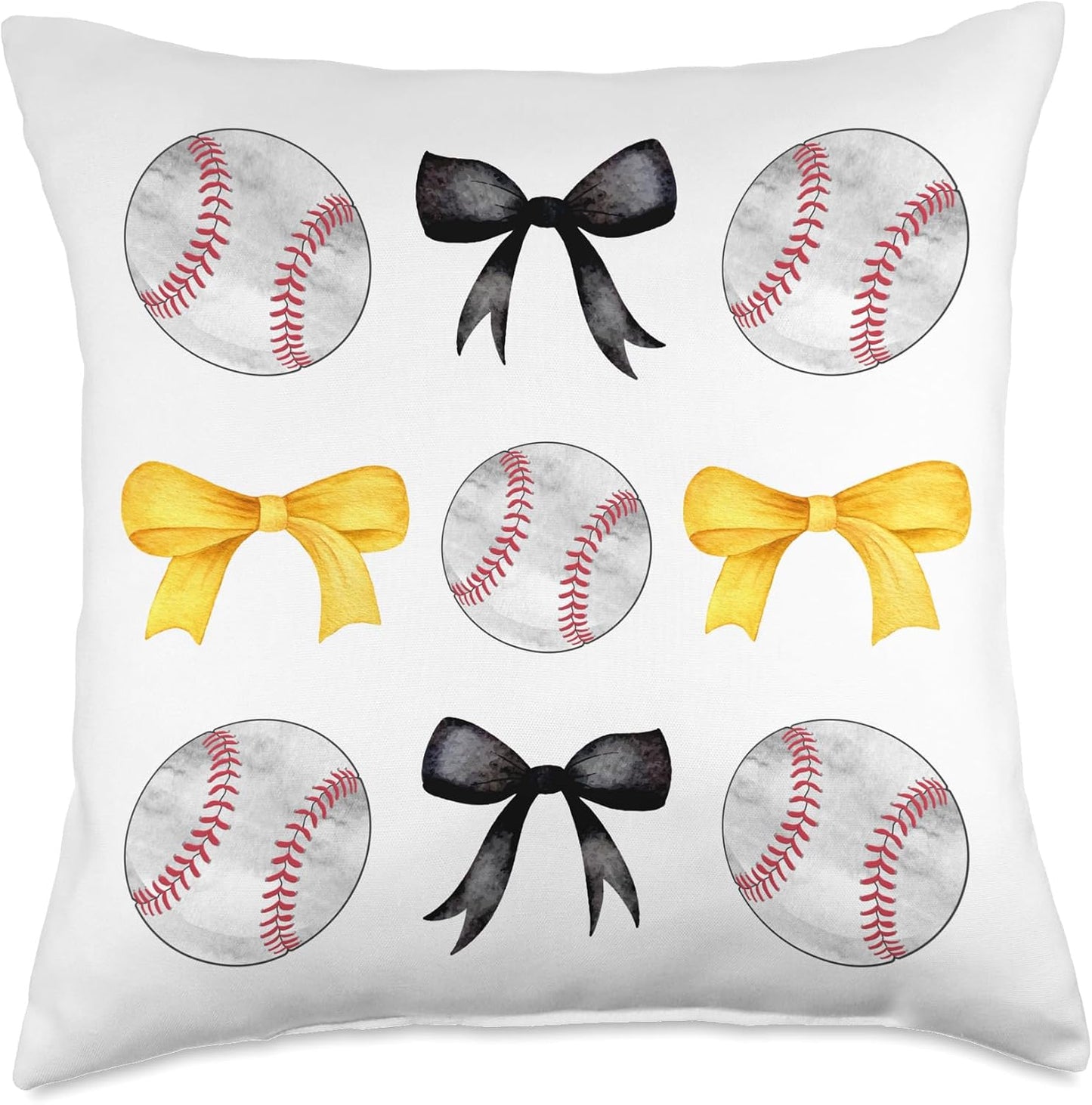 Baseballs Black & Yellow Bows Tee Ball Mom School Pride Gift Throw Pillow
