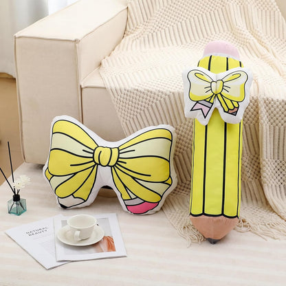 Peryiter 2 Pcs Cute Pencil Pillow Set 20 Inch Large Yellow Pencil Bow Throw Pillows Creative Plush Cushion for Reading Room Office Home Sofa Decoration Birthday Party Women Teacher Gift