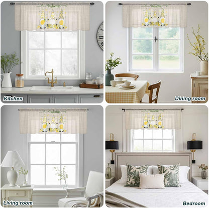 Sheer Valances for Windows Fruit Lemon Gnome Window Valances Rod Pocket Farmhouse Plant Floral Window Treatment Sheer Curtains for Kitchen Living Room Bedroom Bathroom 54x18in