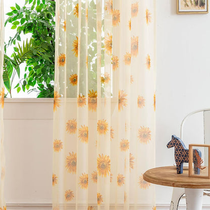 Sheer Curtains, 2PCS Sun Flower Floral Voile Sheer Curtain Soft Light Weight Window Panel 39x78in Sunflower Window Panel for Bedroom Living Room Kitchen Decor(Yellow)