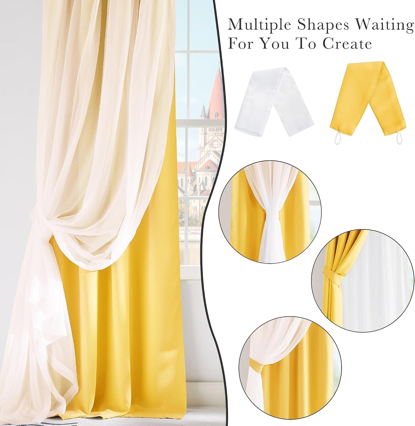 PONY DANCE Blackout Curtains - Curtains 84 inches Long with Sheer Overlay Nursery Panels for Bedroom/Living/Dining Room, 52 W by 84 L, Lemon Yellow, 2 Pieces