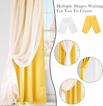 PONY DANCE Blackout Curtains - Curtains 84 inches Long with Sheer Overlay Nursery Panels for Bedroom/Living/Dining Room, 52 W by 84 L, Lemon Yellow, 2 Pieces