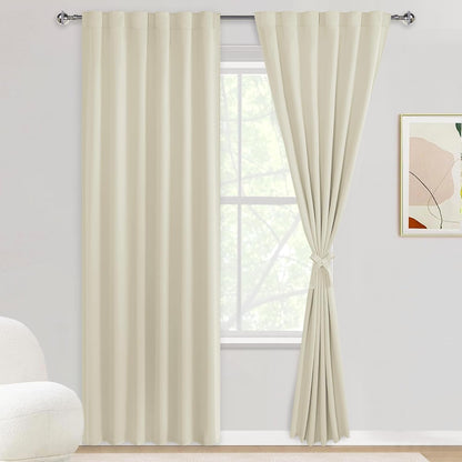 DWCN Cream Yellow Back Tab Curtains 84 inches Long for Living Room - Room Darkening Tieable Thermal Insulated Light Blocking Window Treatment Panels for Bedroom, 52 x 84 Inch, 2 Panels, Cream Yellow
