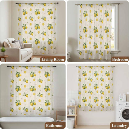 Sheer Curtains 63 Inches Long for Living Room/Bedroom, Cute Lemon Summer Rod Pocket Voile Kitchen Curtains & Drapes Window Treatment 1 Panel, 52"W x 63"L Farmhouse Floral Retro Linen Texture