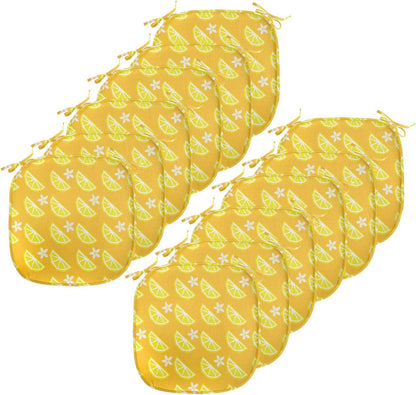 Lunarable Summer Chair Seating Cushion Set of 12, Vibrant Layout of Polygonal Sliced Lemon Flowers, Anti-Slip Seat Padding for Kitchen & Patio, 16"x16", Yellow Earth Yellow
