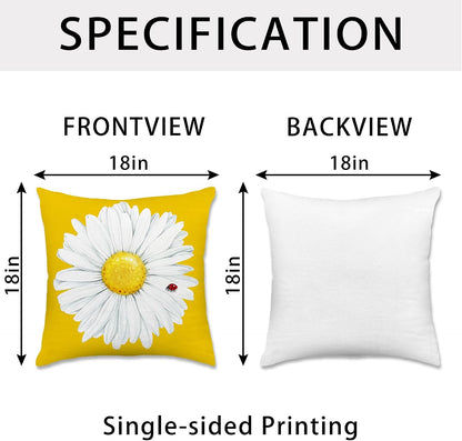 Hexagram Summer Throw Pillow Covers, Outdoor Daisy Decorative 18x18 Pillow Cover, Yellow Farmhouse Cushion Throw Pillows Covers for Couch Indoor Summer Home Decor(No Insert)