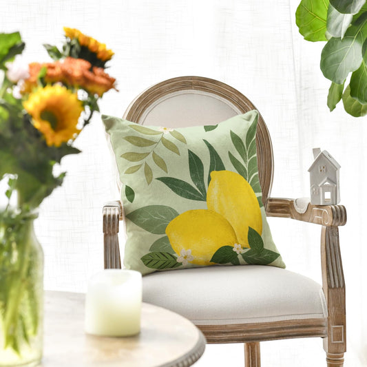AVOIN colorlife Summer Lemon Eucalyptus Leaves Throw Pillow Cover, 18 x 18 Inch Flowers Cushion Case Decoration for Sofa Couch Holiday Seasonal Home Decor