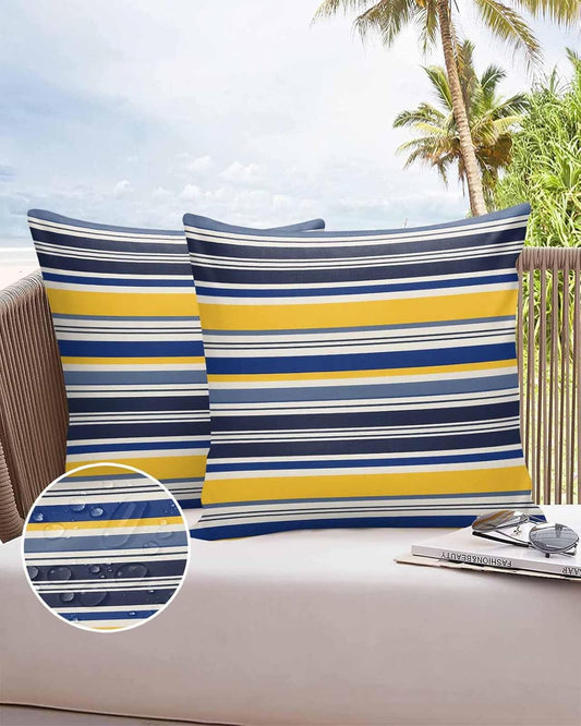 Outdoor Waterproof Throw Pillow Covers Set of 2 Yellow Stripes Lines Pillowcases 18x18 Inches Navy Blue Classic Striped Decorative Pillows Cushion Case Patio Pillows for Couch Bed Chair Garden