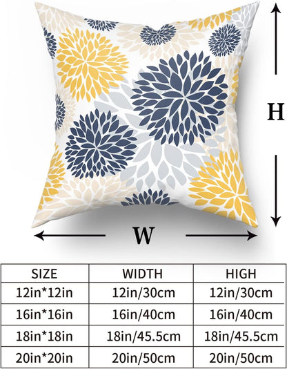 Kawani Navy Blue and Yellow Throw Pillows Covers 18x18 Set of 2, Gray Dahlia Flower Pillow Cushion Cases, Floral Decor Throw Pillows Cover Gifts for Bed Couch Sofa Living Room
