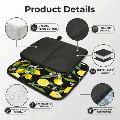Yellow Lemon Print Fold Away Seat Cushion Portable Outdoor Pad Polyester Bleacher Bench Mat Travel Picnic Pad