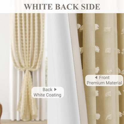 Hokibero 100% Blackout Yellow Short Curtains 63 Inch Long for Bedroom 2 Panels Back Tab Thermal Insulated Double Layer Curtain Girls Room Black Out Window Drapes Cute Pom Pom Sheer for Nursery 52x63