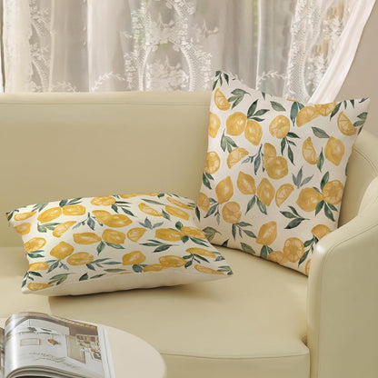 Summer Pillow Covers 18x18 Inch Set of 2 Yellow Lemon Pillow Covers Summer Outdoor Decorative Pillow Cases Linen Farmhouse Yellow Cushion Covers Decor for Couch Living Room Bedroom Sofa