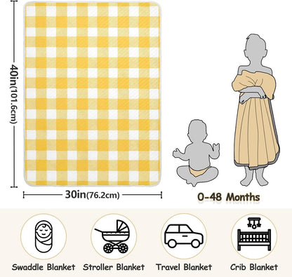 Yellow Gingham Cotton Baby Blanket 30" x 40" Warm Soft Breathable Muslin Swaddle Blankets for Toddler Boys Girls Nursery Receiving Wraps