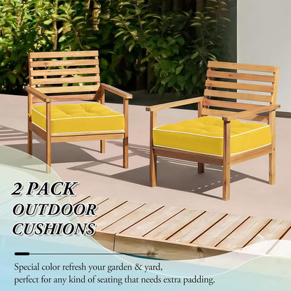 Wellsin Outdoor Chair Cushions Set of 2, Patio Cushions for Outdoor Furniture, Tufted Water-Resistant Outdoor Chair Pads, 19 x 19 Inch, Yellow