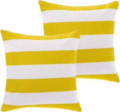 tiggell 2 Pack Waterproof Pillow Covers Outdoor Throw Pillowcases Decorative Garden Cushion Case for Home Garden Patio Couch Balcony Striped (Yellow & White, 18 * 18 inch)