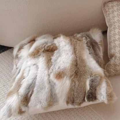 Rabbit Fur Pillow Cover 18x18, Fluffy Furry Throw Pillow Covers, Plush Decorative Pillow Cases for Couch, Bed, Living Room(Straw Yellow)