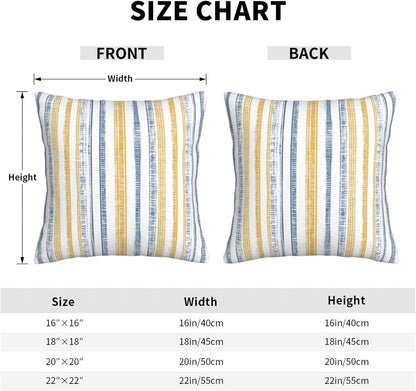 KiuLoam Boho Blue Yellow Striped Throw Pillow Covers 18 x 18 Set of 2, Summer Stripe Decorative Pillow Cases Square Cushion Covers for Bedroom Couch Bed Living Room Decor
