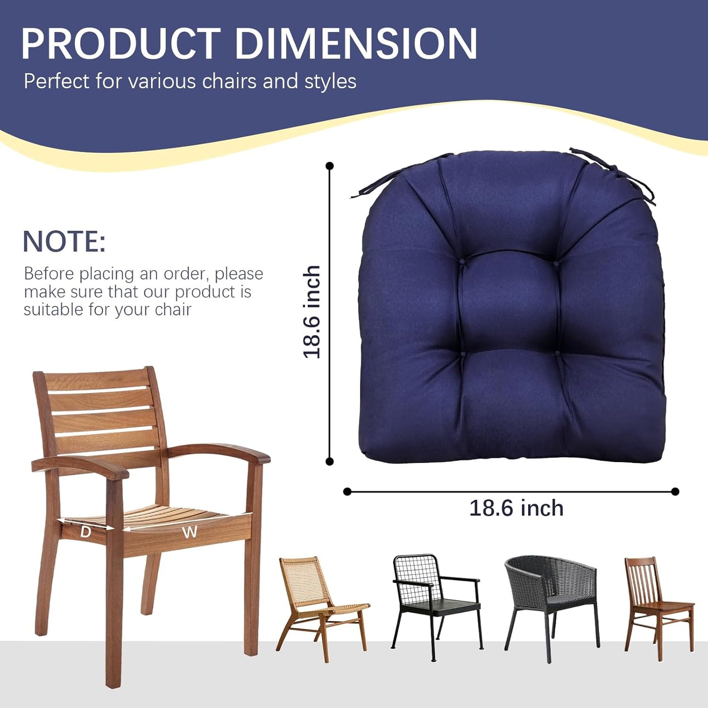 Gnostik 2 Pcs Outdoor Seat Cushions, Yellow Waterproof U Shaped Outdoor Chair Cushions Patio Chair Seat Pads for Porch, Garden Furniture, 18.6"X18.6"