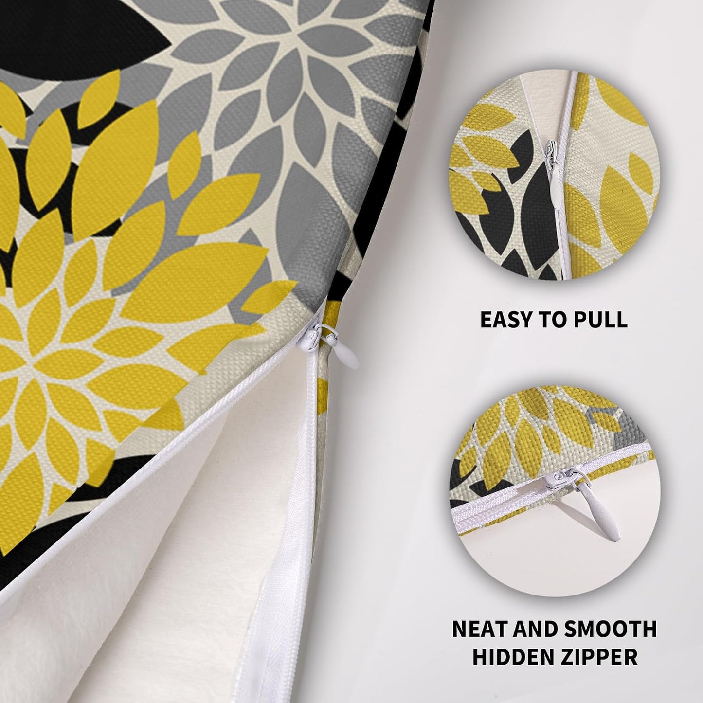 Black Light Yellow Pillow Covers 20X20 Inch Set of 2, Spring Summer Floral Dahlia Flower Cream Decorative Throw Pillow Covers Outdoor Modern Farmhouse Cushion Case for Home Couch Sofa Bed Decor