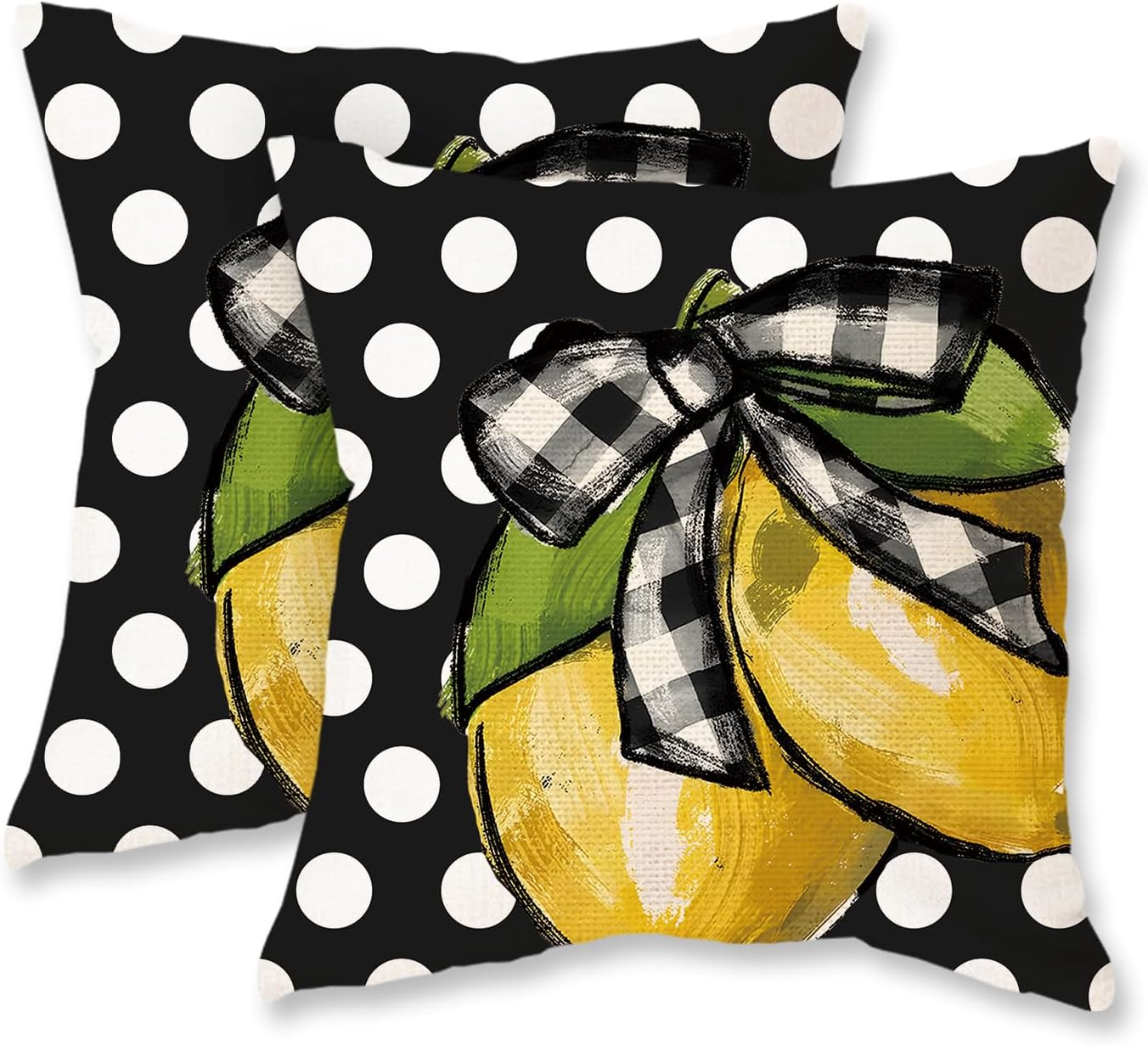 TAJWE Summer Lemon Pillow Covers 18x18 Set of 2 Farmhouse Dots Outdoor Decorative Cushion Cases for Sofa Couch Home Decorations Black