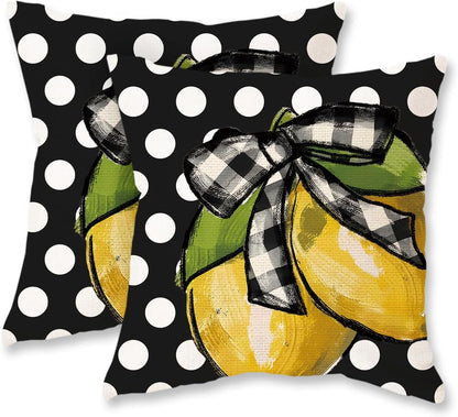 TAJWE Summer Lemon Pillow Covers 18x18 Set of 2 Farmhouse Dots Outdoor Decorative Cushion Cases for Sofa Couch Home Decorations Black