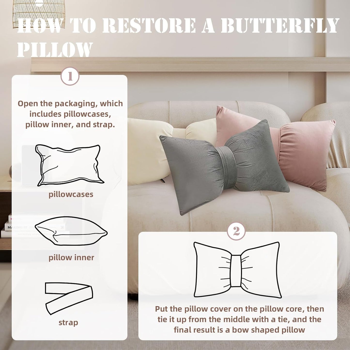 Bow Pillow Throw Velvet Bow Shaped Removable Cover Soft Lumbar Pillow Decorative Throw for Living Room Couch Bed Sofa Car Decoration,Yellow