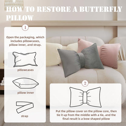Bow Pillow Throw Velvet Bow Shaped Removable Cover Soft Lumbar Pillow Decorative Throw for Living Room Couch Bed Sofa Car Decoration,Yellow