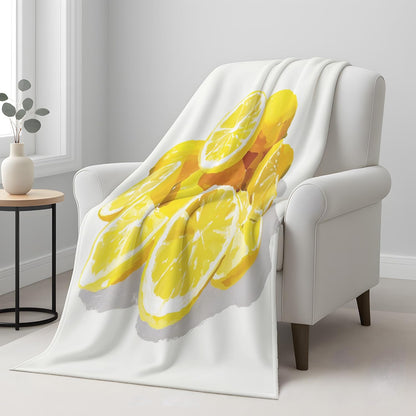 Classic Yellow Fluffy Blanket for Couch Sofa Bed, Oil Painting Lemon Fruit Printed Fleece Warm Throw Blanket, Cozy & Comfy Bedroom Living Room Blankets for All Seasons 90 x 90 Inches