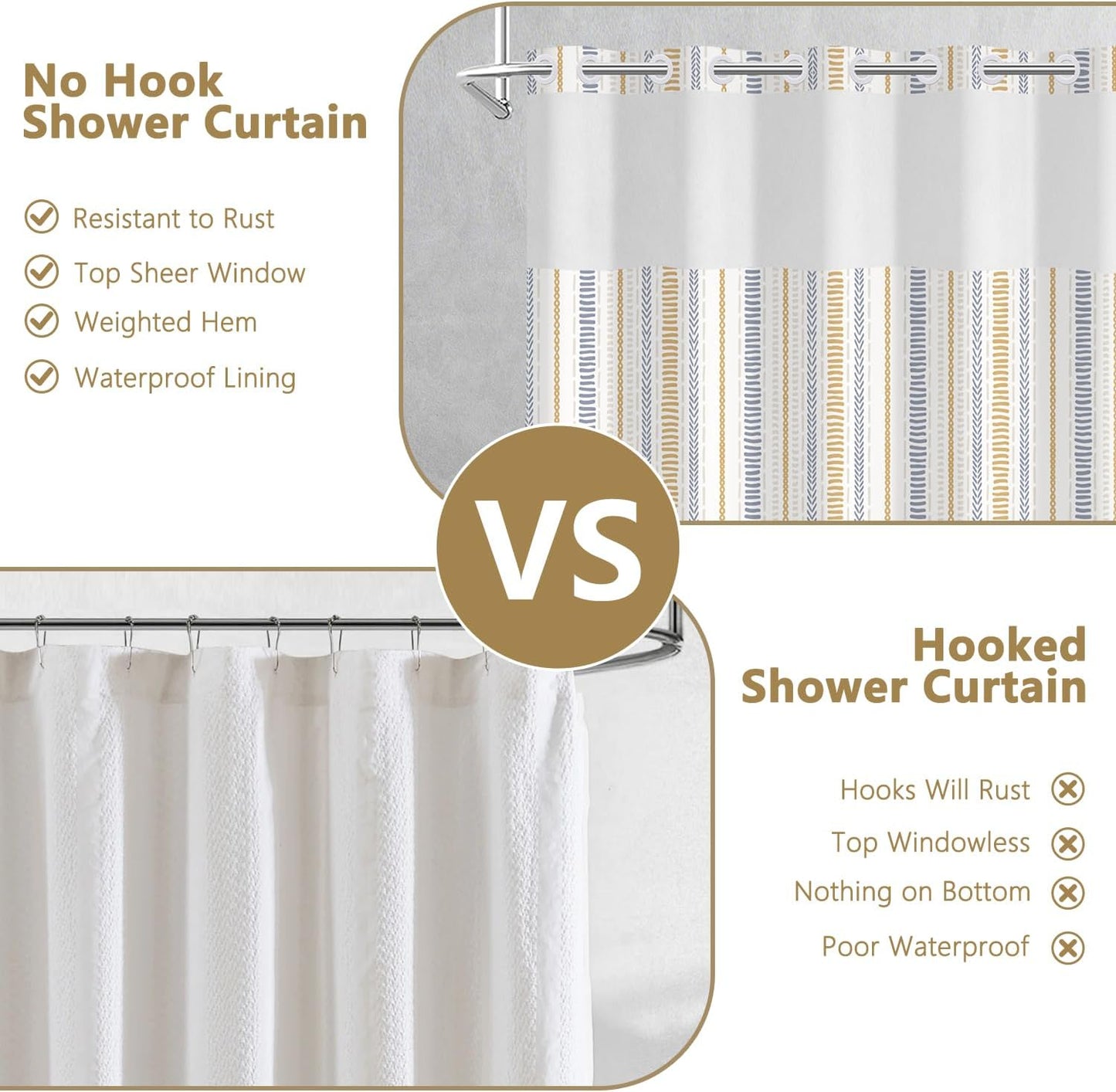 No Hook Geometric Striped Shower Curtain and Liner Set, Waterproof Double Layers Fabric Shower Curtain with Mesh Top Window, Boho Blue and Yellow Minimalist Bathroom Curtains, 71x74 Inches