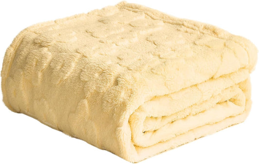 FY FIBER HOUSE Flower Throw Blanket Ultra Soft Blanket Fuzzy Blanket for Bed Couch Sofa, 50"x60", Light Yellow