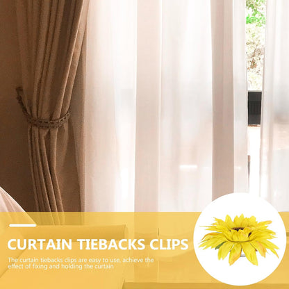 VOSAREA 2pcs Sunflower Curtain Tieback Clips Yellow Curtain Tiebacks Decorative Tie Back Window Drape Holdbacks for Home Decor