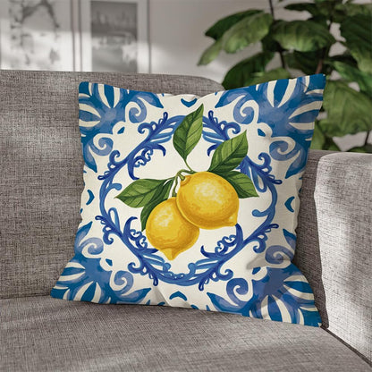 Fahrendom Blue Lemon Italy Tile Pattern Decorative Throw Pillow Covers 18 x 18 Set of 4, Amalfi Coast Italian Capri Citrus Porch Pillowcase, Summer Mediterranean Sofa Couch Cushion Case Home Decor